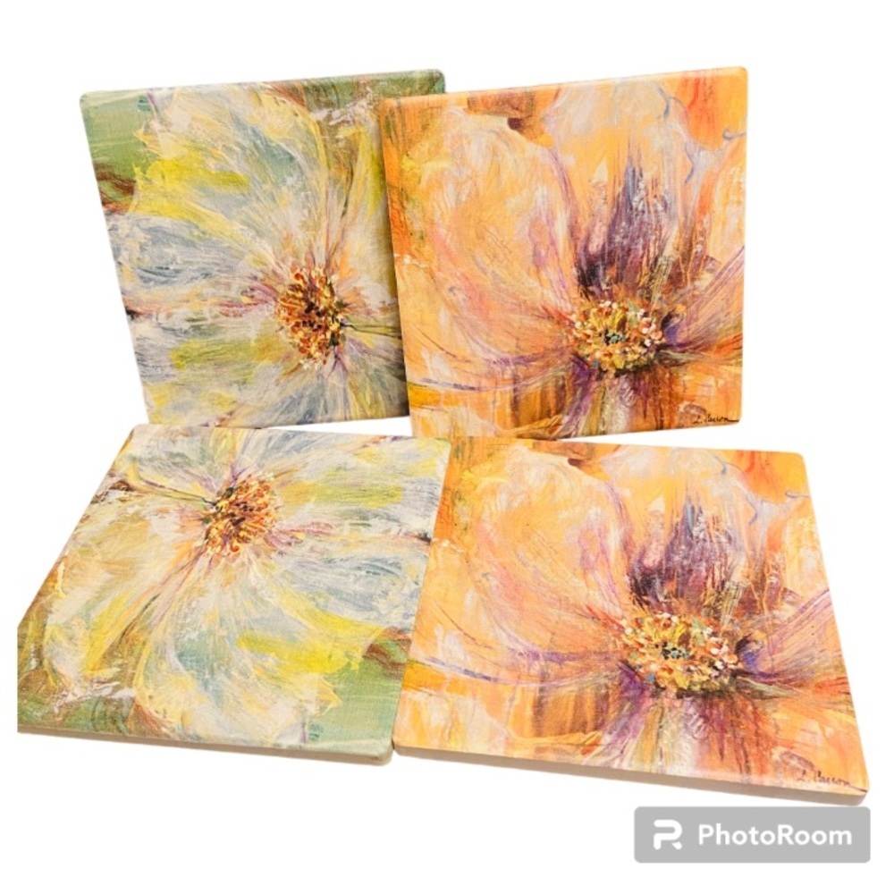 ThirstyStone Set of 4 Decorative Absorbent Art Floral Occasions Coasters.